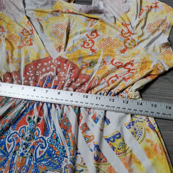 Y2K Fairy Witch Dress Women XL Multicolor Boho Midi Paisley Print Rhinestone TDV - Picture 7 of 10